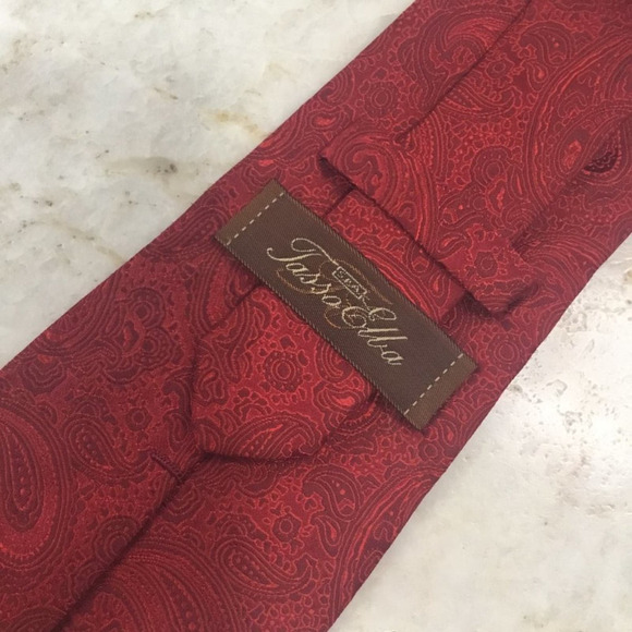 TASSO ELBA RED PAISLEY SILK TIE - Picture 9 of 12